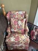 Upholstered wingback chair w/ matching ottoman