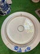 Blue/white porcelain pitcher, 16” repaired round platter