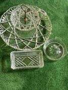 Tiered tray, glass juicer, small clear dish