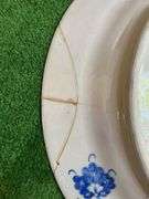 Blue/white porcelain pitcher, 16” repaired round platter