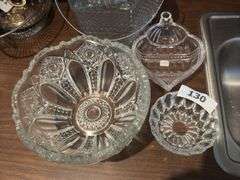 Pattern glass ice bucket & 3 bowls