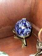 Blown glass candle holders, brass stands, clear glass ball