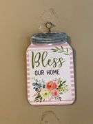 9 pieces of wall decor, shelf, clock, plaques, wind chime