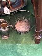Silver plate tea pot, creamer & sugar, divided dish , silver plate wire bowl
