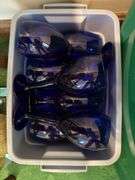 Cobalt blue glassware & 2 plastic tubs