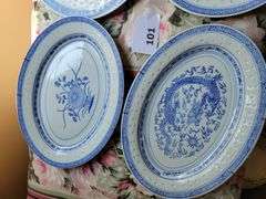 Vintage Asian Blue and White Platters (w/Plate Wall Hangers)