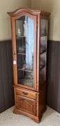 Pine curio cabinet w/ bottom storage