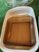 Corningware baking dish, pottery bowl, Anchor Hocking amber dishes