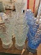 Indiana Glass Whitehall Ite Tea Tumblers (6 Blue, 8 Clear, Vase)