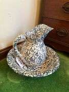 Modern pottery sponge ware pitcher & bowl