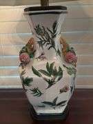 Ceramic base table lamp with jade finial 28"