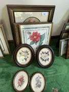 Lot of floral themed framed pictures