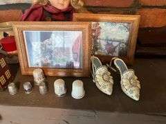 Thimbles, slippers, little houses, angels, insulator, bottles, misc