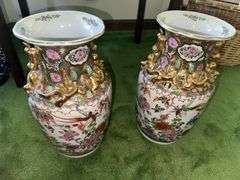 2 Rose Medallion Style Chinese Vase/ Floral With Birds and Imperial Court