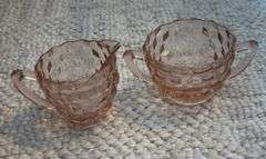 Fostoria pink Depression glass creamer & sugar, plate 7" dia