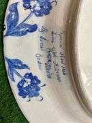 Blue/white porcelain pitcher, 16” repaired round platter