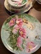 Hand painted porcelain plates, saucers, bone dishes