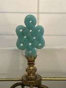 Ceramic base table lamp with jade finial 28"