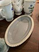 Royal Victoria bone China mugs, candle sticks, Harkerware dish