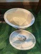 Rabbit covered dish, bowl & figurine
