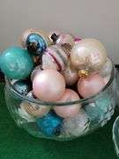 Punch Bowl w/vintage Ornaments, Clear Glass Collection