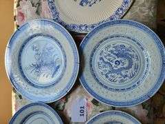 Vintage Asian Blue and White Platters (w/Plate Wall Hangers)