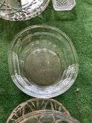 Clear glass Pyrex bowls, divided silver edge bowl