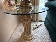 Pair of glass top lamp tables 26" dia x 22"