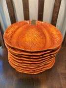 10 Pier One pumpkin plates, 2 Dennis East pumpkin mugs
