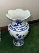 2 blue and white decorative vases 14” tall