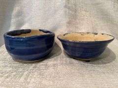 Pottery bowls, brass Williamsburg trivet, anniversary plate, church plate