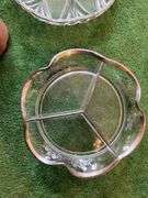 Clear glass Pyrex bowls, divided silver edge bowl