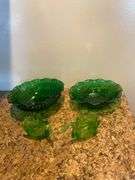 2 emerald green bowls, pair of green swans