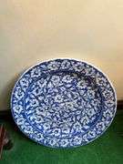 Blue/white porcelain pitcher, 16” repaired round platter