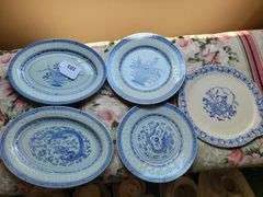 Vintage Asian Blue and White Platters (w/Plate Wall Hangers)