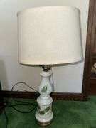 Milk glass lamp with hand painted leaves 26” tall