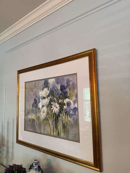 Gold framed signed watercolor picture image
