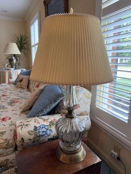 34” ribbed glass and brass table lamp image