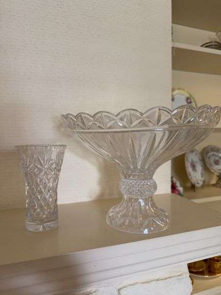 6” crystal vase, 12”d x 8”h pedestal bowl image