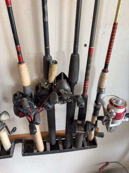 4 baitcaster rods & reels, 1 spinning reel image