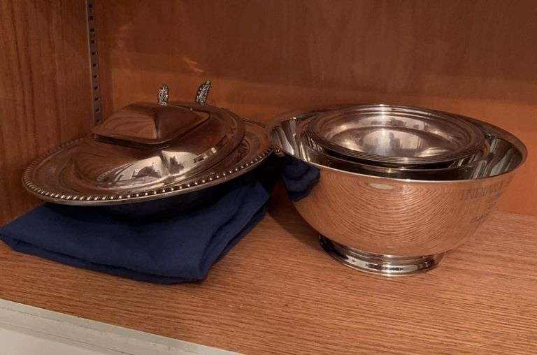 Silver plate bowls, covered bowls image