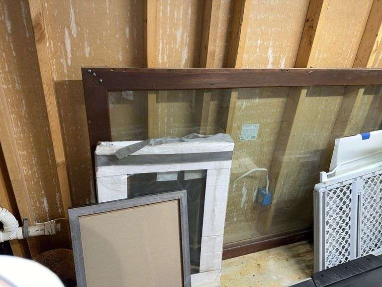 2 large 73” x 47” framed glass panels with handles, replacement window, picture frame image