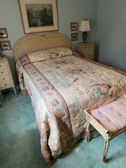 Berkey & Gay full size bed & bedding with headboard, footboard and rails image