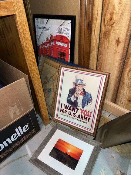 Lot of misc framed pictures, empty frame image