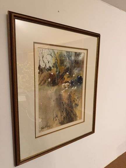 Framed water by Thomas Midkiff 18" x 22", ￼framed floral watercolor 18" x 23"￼ image