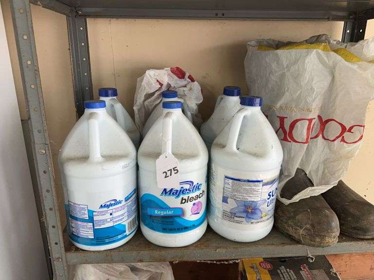 6 jugs of bleach, rubber boots image