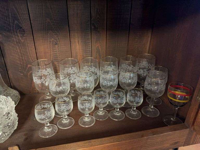 Set of gold trim stemware image