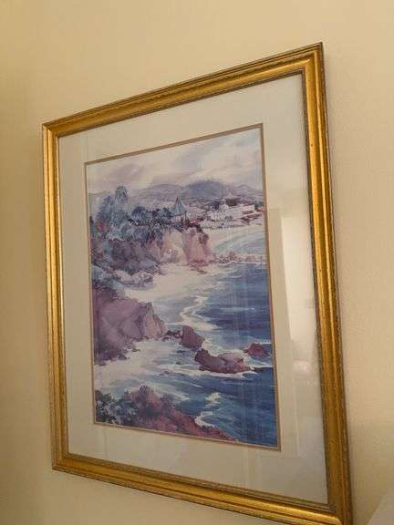 Gold framed print of ocean scene image