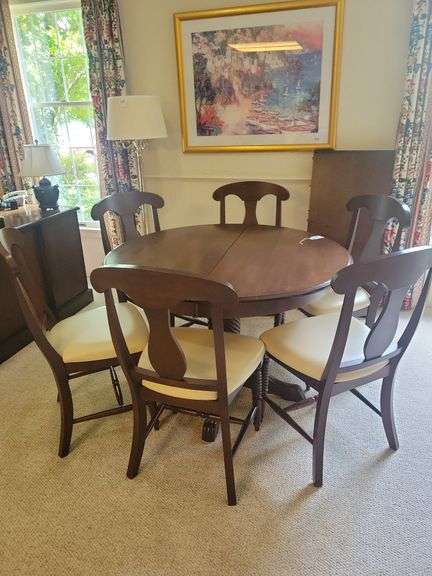 Canadel Round Table and 6 Chairs 44" dia x 29½" --Leaf 44 x 20-- Chairs 19 x 37 x 17 image