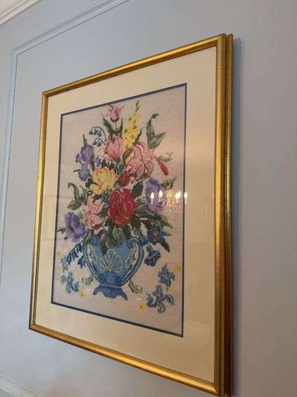 Vintage counter cross stitch framed picture image